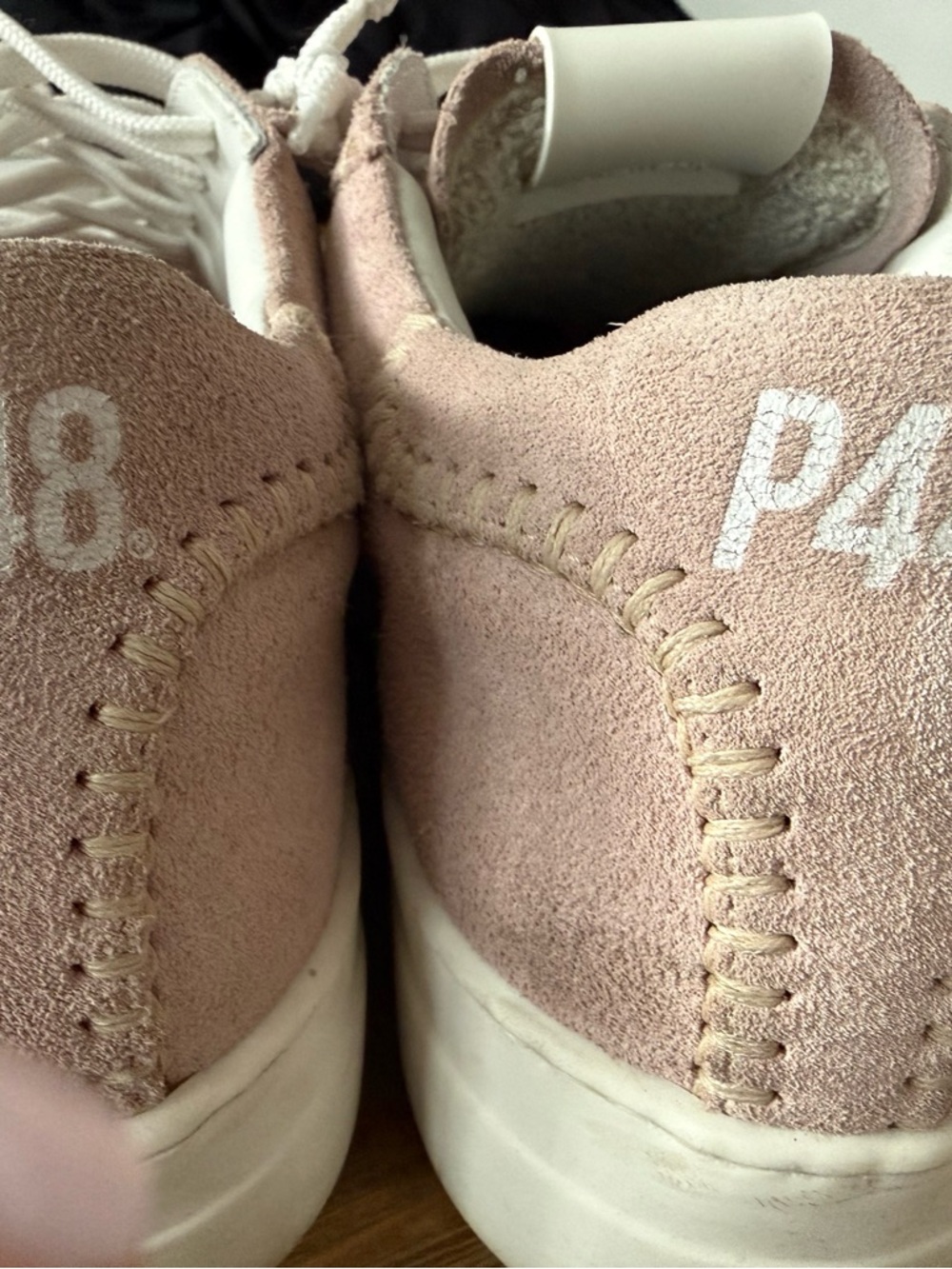 P448 Women's Pale Pink Suede Low-Top Sneakers with White Laces - Picture 3 of 5